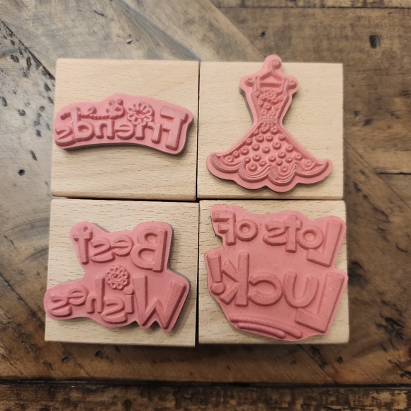 Sarah Beise Mount Wood Rubber Stamps Lot Of 4 Lots Of Luck Friends Best Wishes👗 - Picture 2 of 3